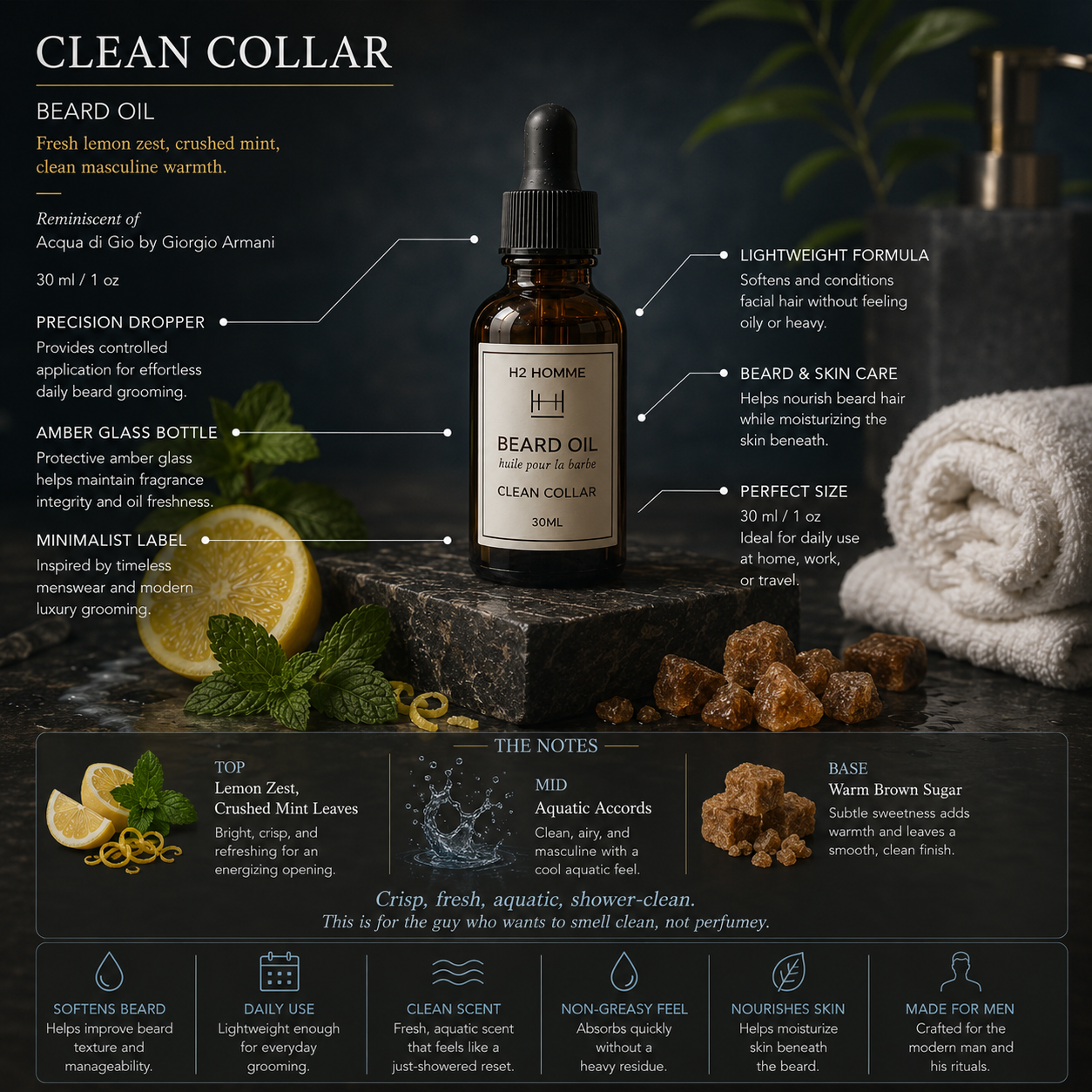H2 Homme Beard Oil: Clean Collar Edition